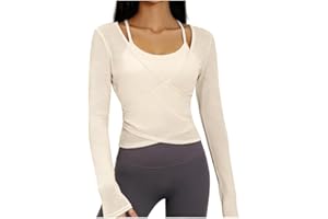 MGGMOKAY Mesh Yoga Crop Tops for Womens Long Sleeve Breathable Workout Shirts with Sports Bras Gym Shirts