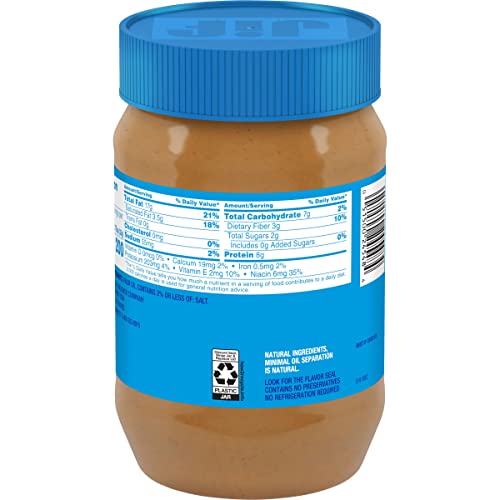 JIF NO ADDED SUGAR CREAMY PEANUT BUTTER SPREAD, 33.5 OUNCES, SMOOTH, CREAMY TEXTURE, NO STIR PEANUT BUTTER SPREAD