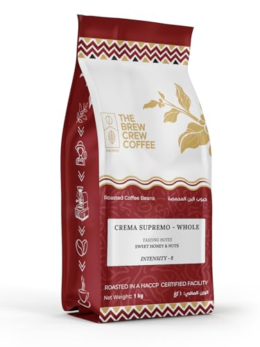 The Brew Crew Crema Supremo Coffee Beans – 1KG Whole Bean, Original Roast Arabica | Premium Bold Flavor, Rich Crema, Smooth Aroma & Freshness-Lock Valve