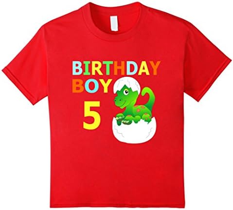 Kids 5th Birthday Boy Dinosaur Dino T-Rex Party T-Shirt 6 Red