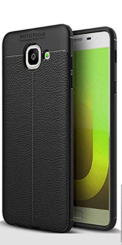 ERIT Auto Focus Shock Proof Leather Pattern Armor Soft Back Case Cover for Samsung Galaxy J7 Max (Black)
