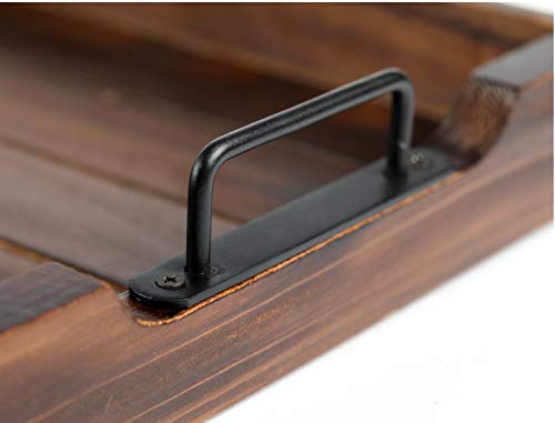 20-inch wooden table tray, Rustic tray, Ottoman tray with strong black metal handles, breakfast tray, coffee/tea/dinner serving tray, food serving trays, tea serving tray