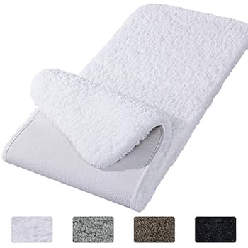 Lifewit Bathroom Rug Bath Mat Non-Slip Rubber Microfiber Soft Water Absorbent Thick Shaggy Floor Mats, Machine Washable, White，59