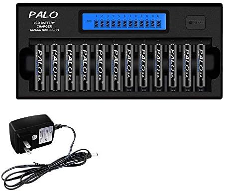 Palo 12 Bay/Slot Smart Battery Charger for AA/AAA NIMH/NICD Batteries with LCD Display (Charger)