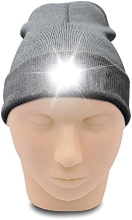 Tangmi Ultra Bright 5 LED Hands Free Unisex Lighted Beanie Cap/Hat Power(Grey)