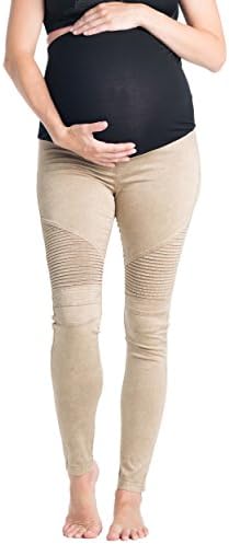 Preggo Leggings Women's Moto Maternity Leggings (Large, Desert Khaki)
