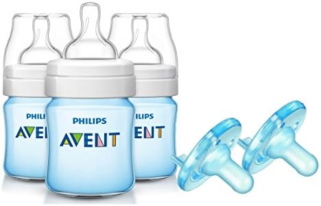 Philips Avent 3 Count Classic Plus BPA Free Polypropylene Bottles with Newborn Soothies, 4 Ounce, Blue (Includes Bonus Baby Haven Reusable Steam Sterilizer Bag)