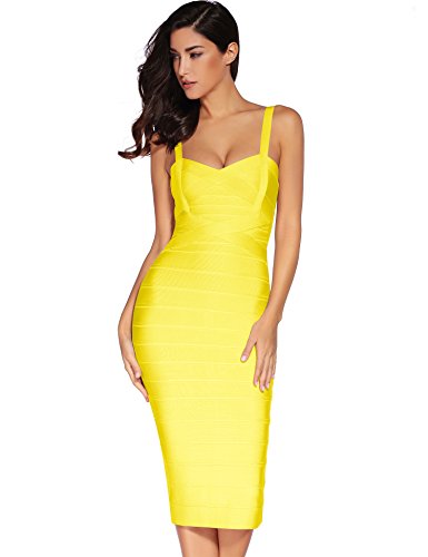 Meilun Women's Rayon Strap mid-Calf Length Bandage Prom Dress (Small,  Yellow)