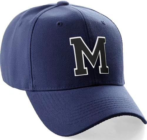 Classic Baseball Hat Custom A to Z Initial Team Letter, Navy Cap