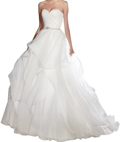 Women Strapless Sweetheart Multi Layer Ruffles Organza Puffy Wedding Dress Bridal Ball Gown for Bride