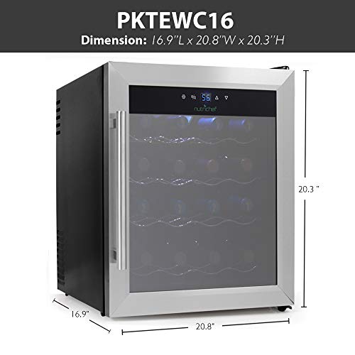 NutriChef PKTEWC16 16 Bottle Thermoelectric Cooler/Chiller | Counter Top Red and White Wine Cellar | FreeStanding Refrigerator, Quiet Operation Fridge | Stainless Steel