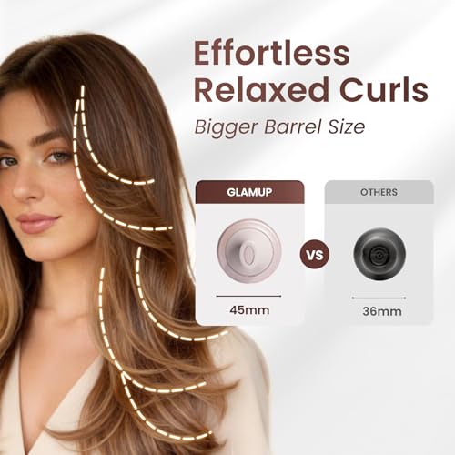 GLAMUP Beauty Real Infrared Thermal Brush, Infrared Heat for Less Damage & More Shine, Extra-Long Barrel for Long Hair, Creates Soft Waves, Volume & Face-Framing Flicks, Pink