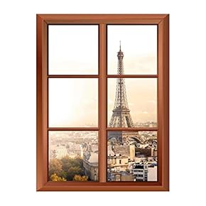 Wall26 Removable Wall Sticker/Wall Mural - Eiffel Tower in Paris - Creative Window View Vinyl Sticker - 24"x32"