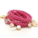 niceeshop(TM) Fashion Synthetic Leather Woven Bracelet with Charms,Pink