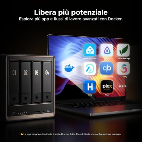 UGREEN NASync DXP4800GT NAS Desktop 4-Bay, AMD Ryzen R2514, Dual 10GbE, 8GB RAM DDR4 (fino a 64GB), supporto ECC, slot U.2 e M.2, per creator, team e casa (Diskless)
