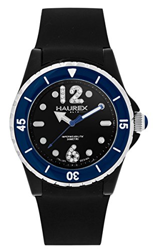 Haurex Italy Women's PN379DNB Beauty Black Dial Rotating Blue Bezel Crystal Watch