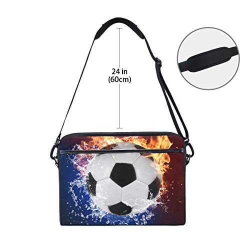 JOYPRINT Laptop Sleeve Case, Soccer Ball in Fire Water 14-14.5 inch Briefcase Messenger Notebook Computer Bag with Shoulder Strap Handle for Men Women Boy Girls - Thumbnail 5