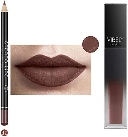 QINPIN 12 Color Matte Mist Face Don't Stick Cup Lip Gloss Liquid Labial Line Pen Suit,Gift for Women