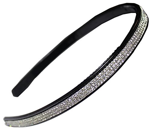 Fancy Starry Triple Crystal Rhinestone Row 0.4" Black Tone Headband - White