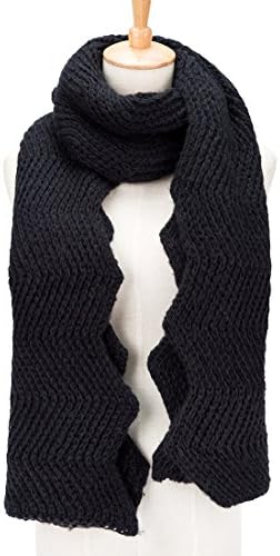 PORPRE Women's Fashion Thick Knit Long Twist Shoulder Scarf Warm Shawl (Black)