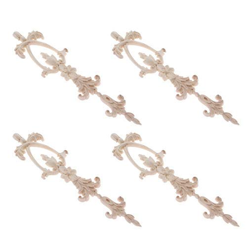 MUXSAM 4Pcs Wood Mouldings Carved Applique Onlay for Decoration Furniture Decals Corner European Solid Wood Long Vertical Carved Flower Pattern Frame 25x6cm