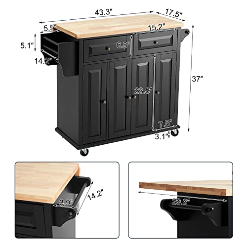 HOMHUM Rolling Kitchen Island Cart with Storage, Kitchen Cart with Drop
