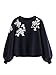 Romwe Women's Loose Embroidery Lantern Sleeve Pullover Sweatershirts