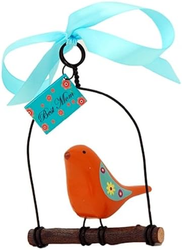 Rosso's International WB5 Bird on a Swing Best Mom Birdhouse Ornament, 4 by 3 by 6-Inch, Set of 3