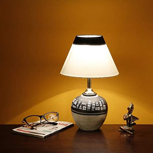 Artysta 'Monochrome Matka' Lamps for Home Decoration - Table Lamp for Living Room Decorative Table Lamp for Bedroom Bedside Lamps in Terracotta (Black & White, 12.5 Inch)