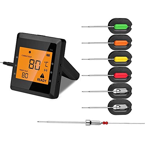 AidMax 6 Probes Wireless Meat Thermometer For Grill, Pro03 EasyBBQ, Wireless Digital Cooking Thermometer, Dual Probes Smart BBQ Thermometer For Smoker Oven Meat And Food