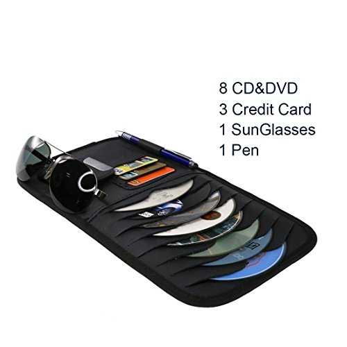 SunTrade Car Universal Sun Visor Organizer Pocket Storage Pouch,CD Sunglasses Visor Organizer,PU Leather(Style 1, Black)