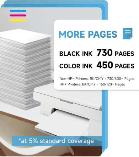 Encre 308XL BK/CMY- 730/600+ Pages, Remplacement pour Cartouche HP 308 Noir et Couleur Original, Encre Imprimante 308 XL pour Envy 6110e 6120e 6122e 6130e 6132e 6520e 6530e DeskJet 2910 2920 2921 2922