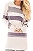 Womens Casual Long Sleeve Sweatshirt Cotton Color Block Striped Tunic Tops Purple XL