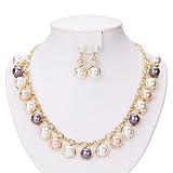 Ikevan Hot Selling Necklace New Luxury Womens Fashion Pearl Necklace Diamond Earrings Jewelry Set