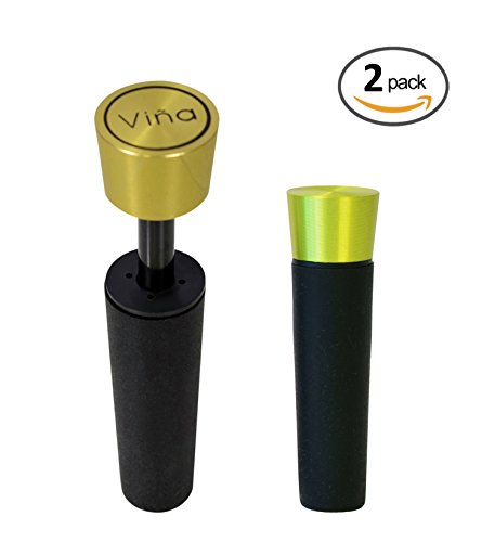 2 Pack, Vina Red Wine Vacuum Retain Freshness Bottle Air Pump Sealer Stopper Plug, Light Golden
