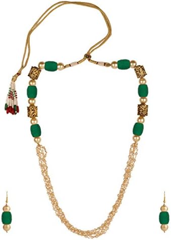 Indian Bollywood Boho Antique Vintage Tribal Beaded Pearl Strand Statement Neckalce Earrings Jewelry Set