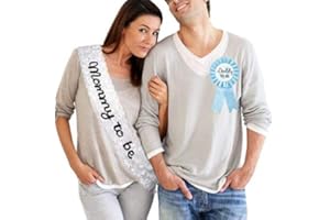 GDTO8820 CoolerthingsDG, Baby Shower Decorations White Lace Sash for Mommy to be and one Daddy to Be Tinplate Badge Combo Kit