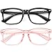 MEETSUN Blue Light Blocking Glasses, Anti Eye Strain Headache (Sleep Better),Computer Reading Glasses UV400 Transparent Lens (Black + Transparent Pink Frame/Clear Lens 2 Pack, 53)