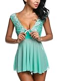 Avidlove Lace Babydoll Lingerie Mesh Chemises Sexy Outfits Nightwear and G-string Green M
