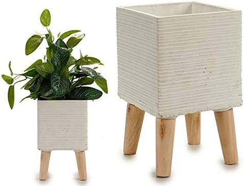 takestop® - Maceta de Cemento con Patas de Madera para Plantas ...
