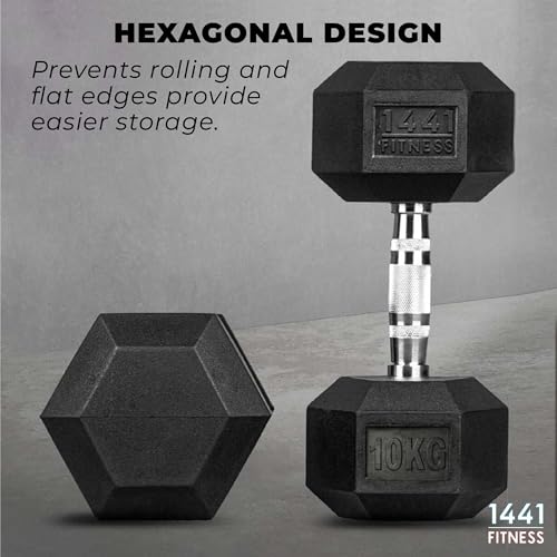 1441 Fitness Hex Dumbbell Set, Rubber Coated Cast Iron Hex Dumbbells for Strength Training, Full Body Workout and Home Gym Exercise, Strength Lifting Equipment (2.5 Kg to 50 KG)