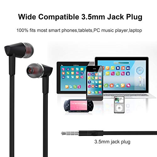Headphones, Earbuds Earphones with Microphone and Volume Control, Wired Headphones for Smartphone Compatible with 3.5 mm Corded Headsets Black