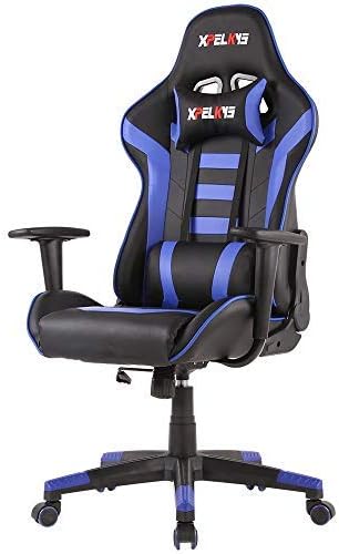 XPELKYS Office Chair Gaming Chair Computer Game Chair Video Game Chair, Racing Style High Back PU Leather Chair Executive and Ergonomic Style Swivel Chair with Headrest and Lumbar Support (Blue-09)