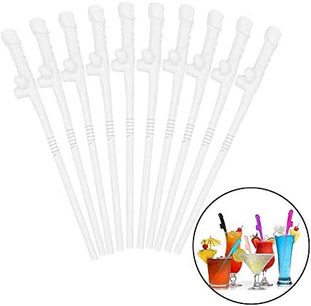 10pcs Party Drinking Straws, Reusable Plastic Novelty Funny Crazy Drinking Straws for Cocktail Beer Beverage Decor (White)