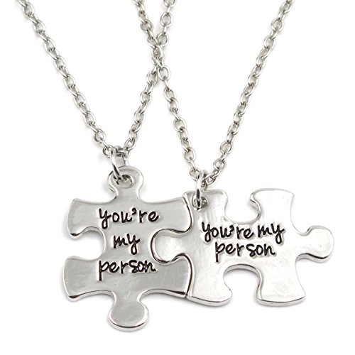 Charm.L Grace 2Pcs You are My Person Necklace Keychains Puzzle Piece Necklaces Set