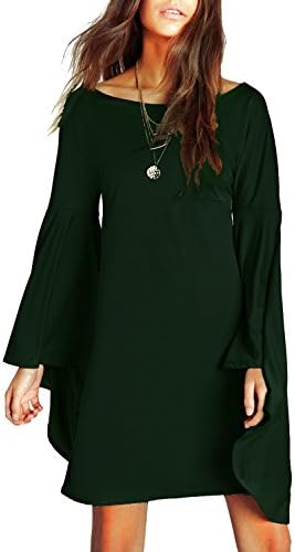 VIVICASLTE Women's USA Long Flare Bell Sleeve Blouse Mini Dress