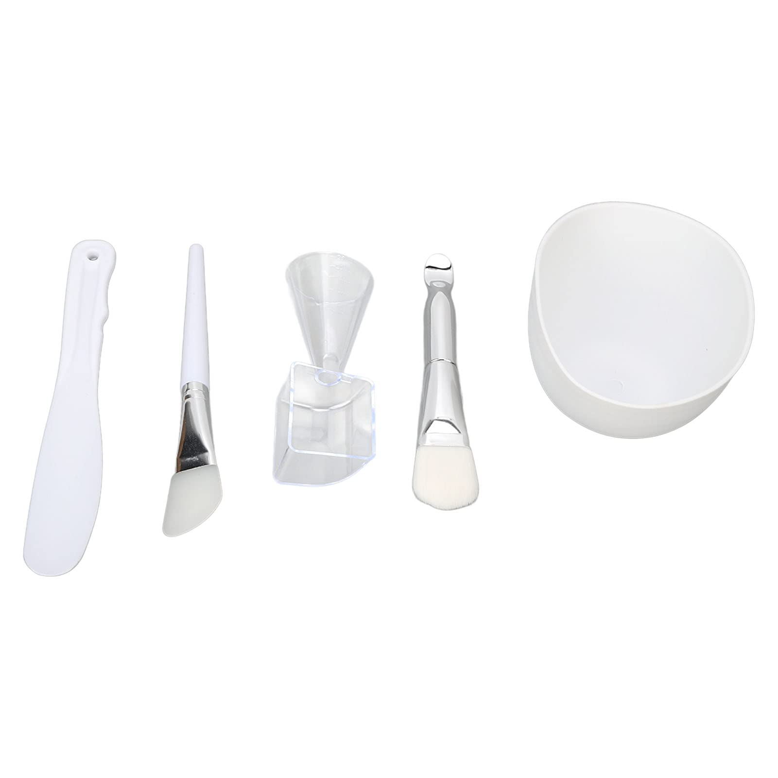 5 in 1 DIY Facial Masks Tool Set, Silicone Brush Soft Bristle Mixing Bowl Spatula Measuring Cup Set, for Clay Bag Mask with Plastic Brushes