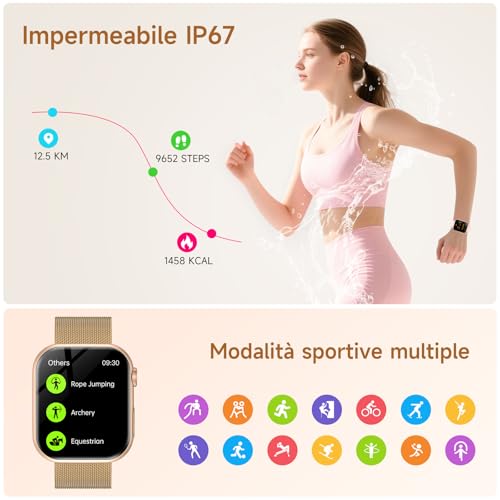 2026 Smartwatch Donna con ECG/HRV/Acido Urico/Sonno/Temperatura Corporea/Cardiofrequenzimetro/BMI/SPO2/Lipidi,1,97"AMOLED 24H Pressione Sanguigna Orologio Fitness Elegante con Chiamate,Pulsante SOS