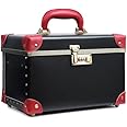 urecity Portable Retro Leather Makeup Train Case Cosmetic Organizer Case Leather Storage Box with Combination Lock (12.5", Black)