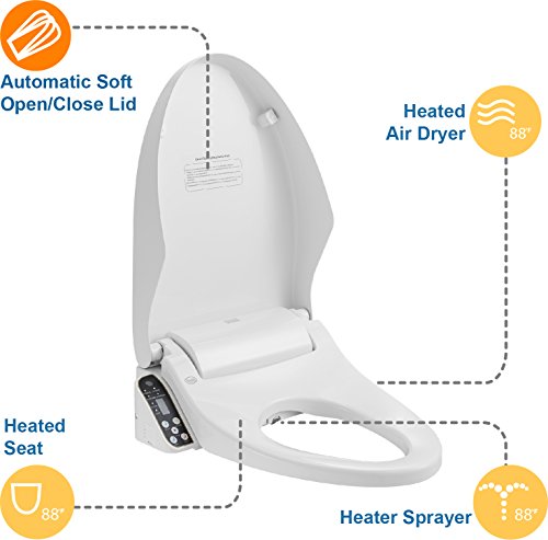 Cascadia Smart Toilet Seat with Remote Control by Pacific Bay - Features Bidet, Unlimited Heated Water, a Heated Seat, a Heated Dryer, an Automatic Open/Close Lid, and a Deodorizer. NEW 2019 Model